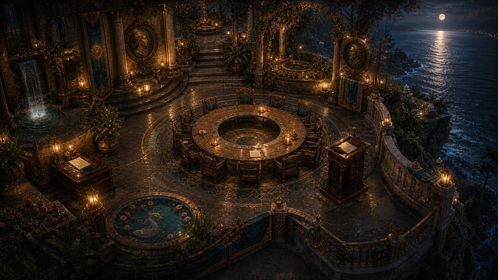 High-fidelity isometric concept art for Vesper's Terrace