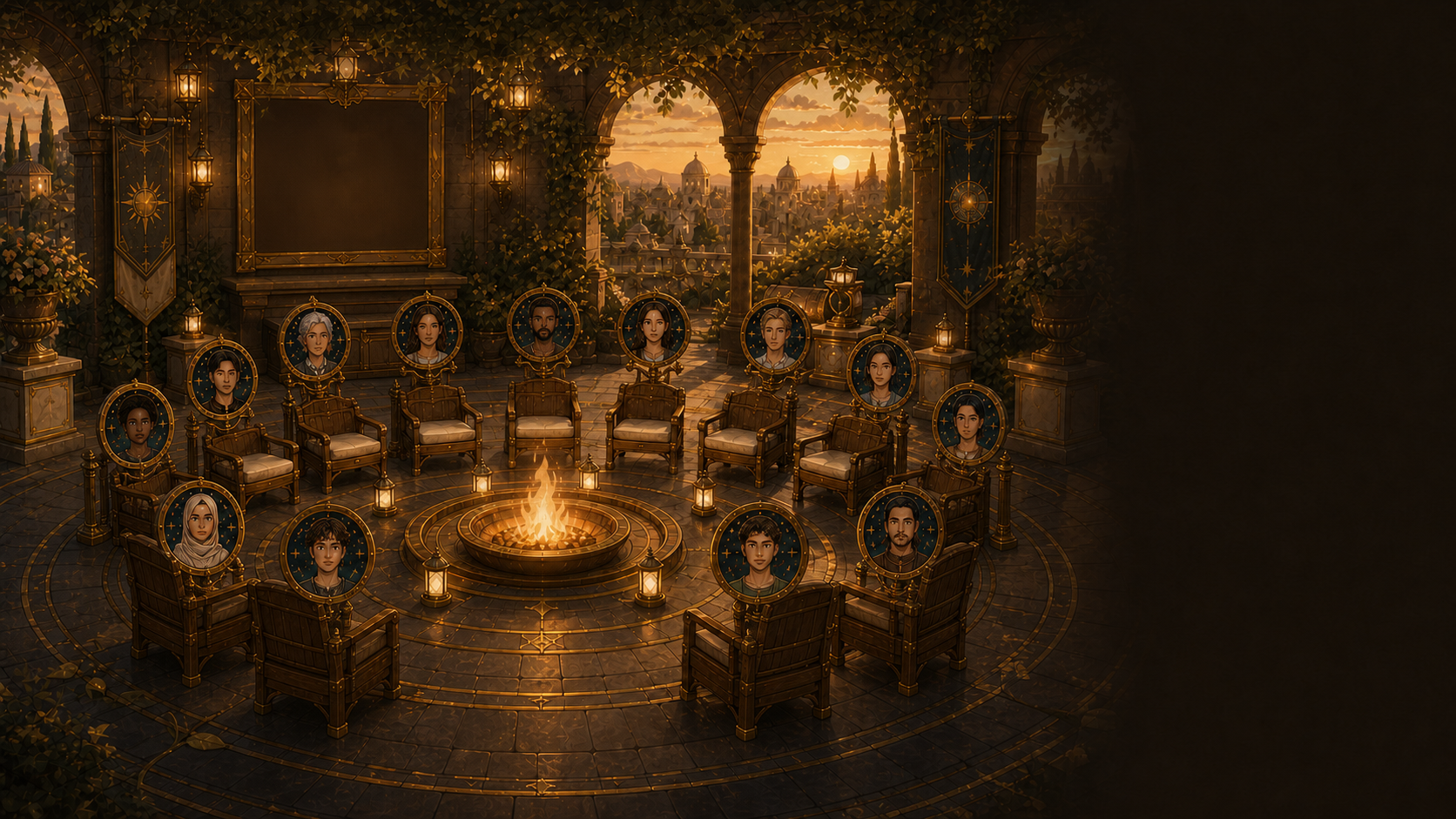 Kiduna Commons gathering around a luminous hearth