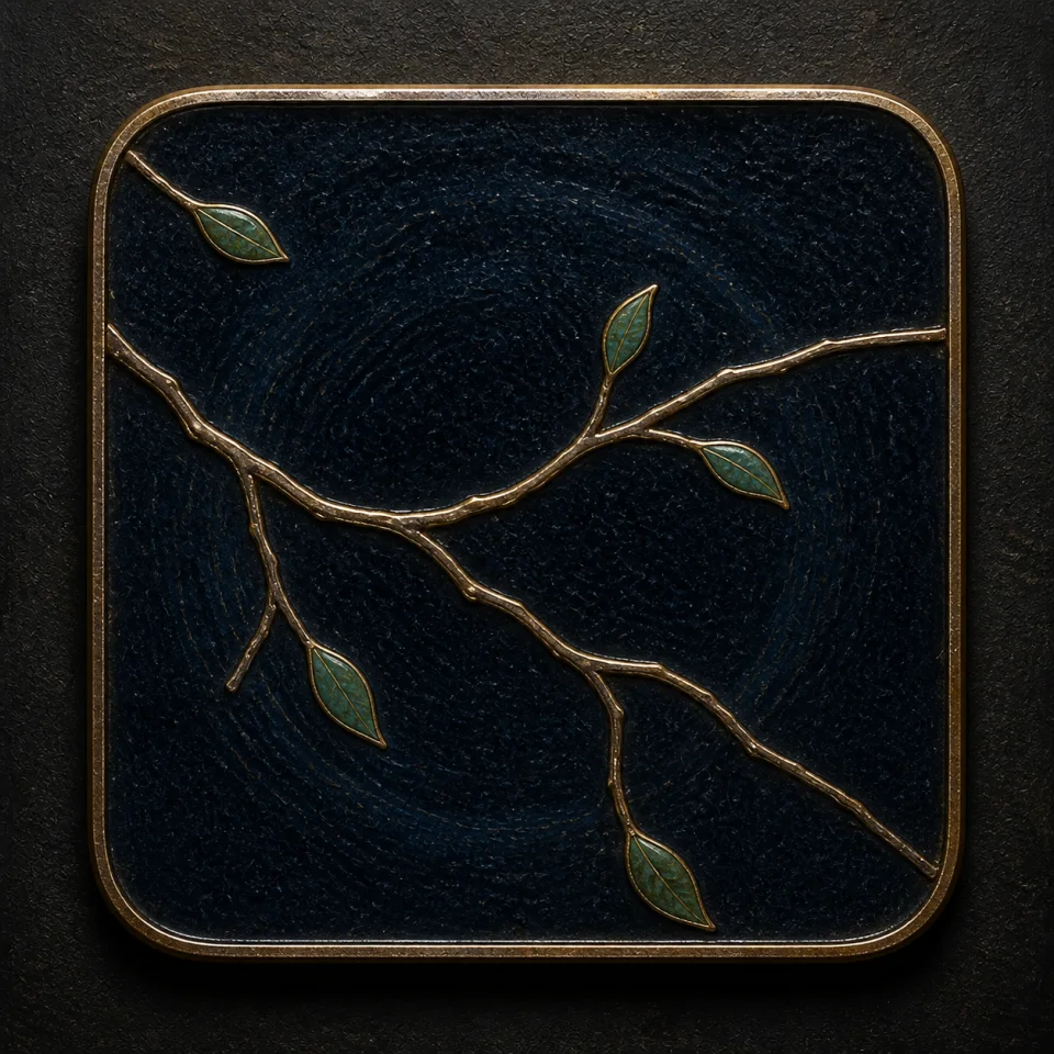 Branch hand-worked enamel oracle tile
