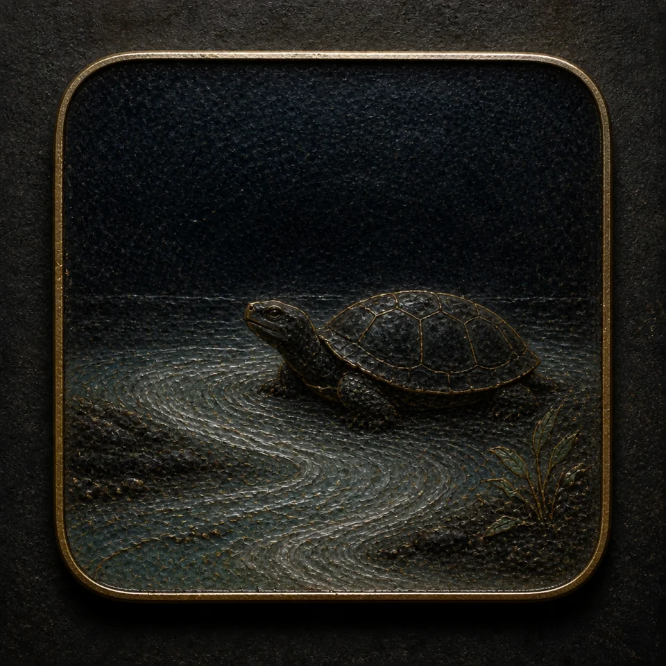 Turtle hand-worked enamel oracle tile